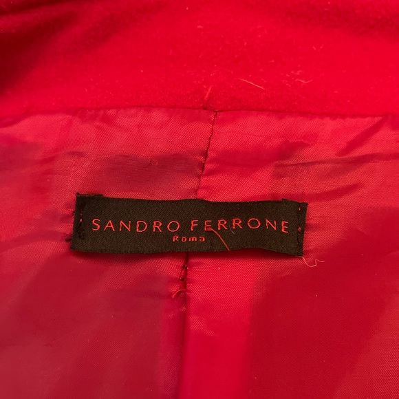 Fire engine red short Jackie O. jacket with 3/4 length sleeves and belt. - Picture 8 of 9